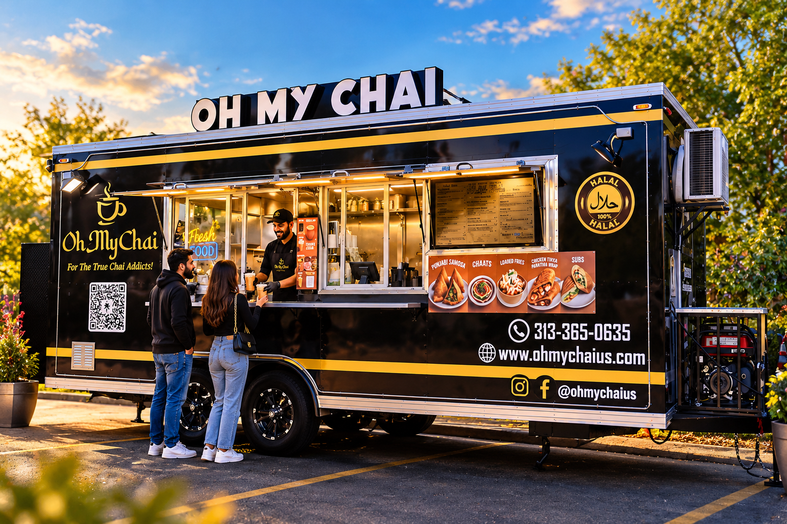 Customers at the Oh My Chai food truck window